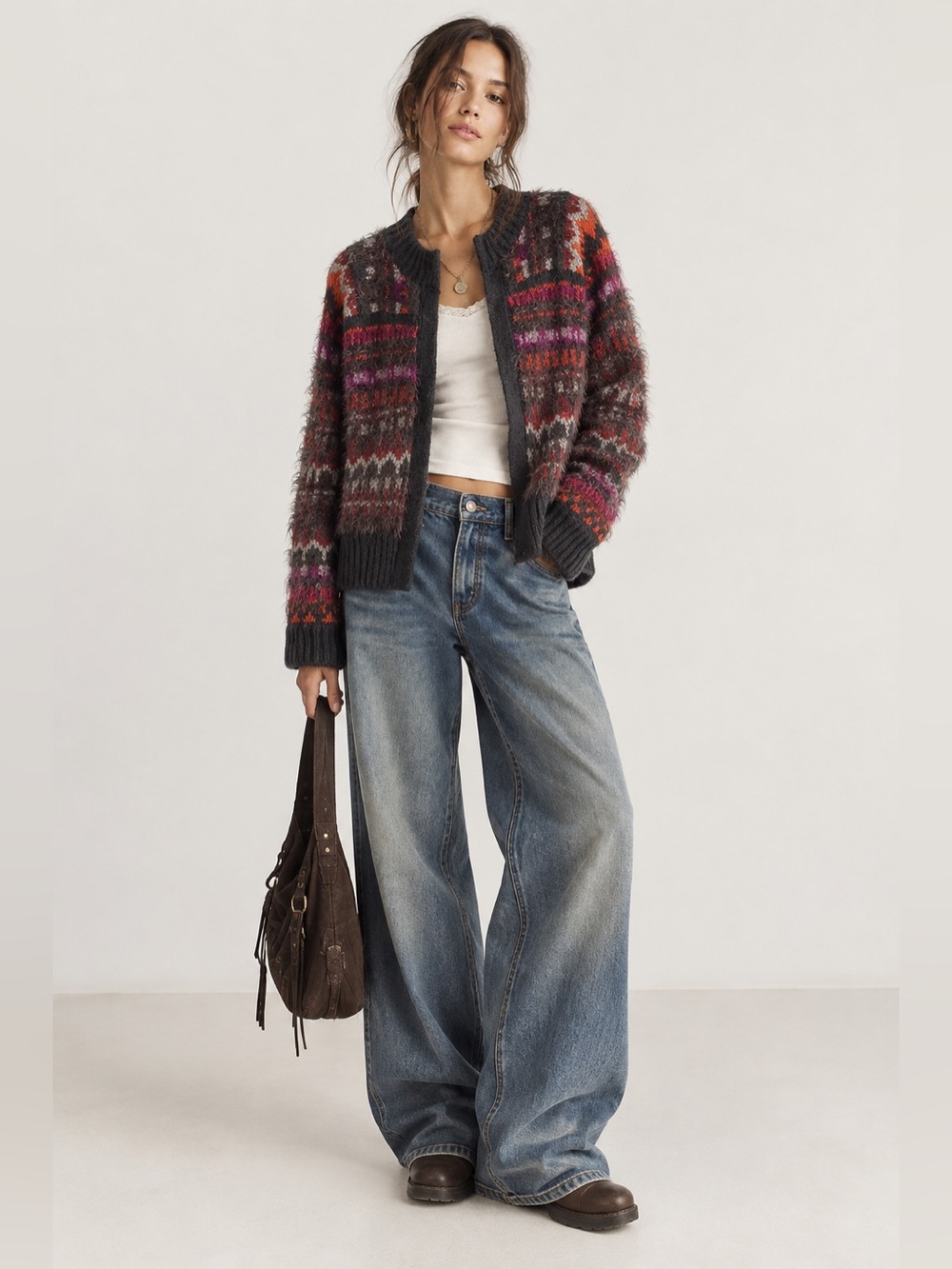 Free People Nordic Party Fuzzy Cardigan Sweater Size Medium